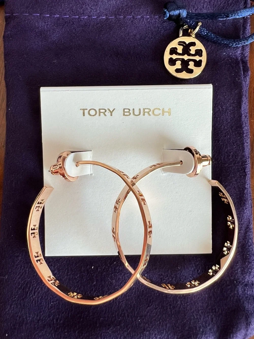 Tory Burch Logo Cutout Gold Hoop Earrings